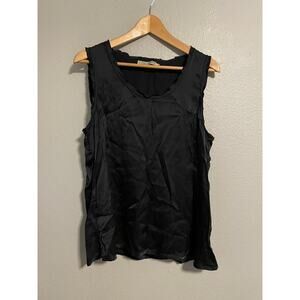 GO Silk Tank Top Womens XL Black 100% Silk Sleeveless Blouse Washable Shirt
